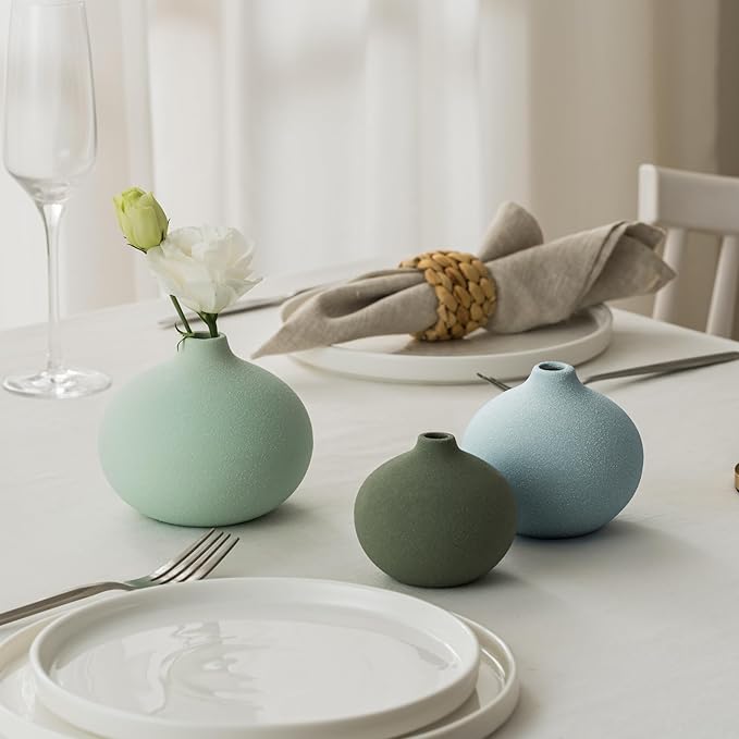 Ceramic Vase Set of 3, Mini Flower Vase for Home Decor, Modern Vase, Small Flower Vases for Dining Table Centerpieces,Living Room,Shelf,Mantel and Entryway Display