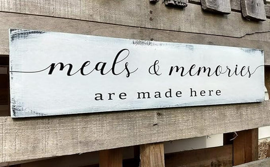 Farmhouse Kitchen Wall Decor,Meals and Memories are Made Here Sign, Rustic Wood Kitchen Signs Dinning Room Wall Decor (Meal) 6x16 Inch