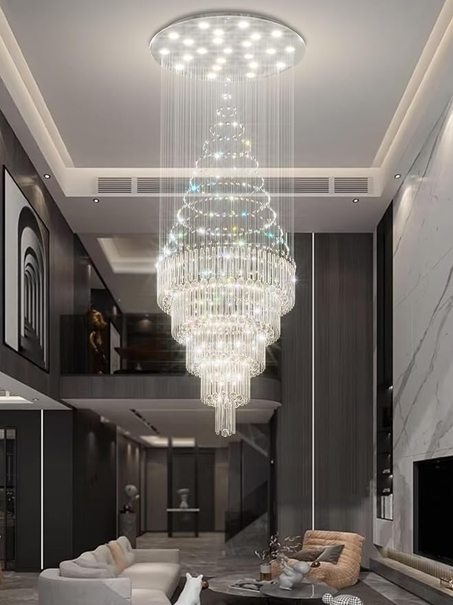 Flashing God D40''X H110'' Modern Foyer Chandeliers for High Ceiling Raindrop Flush Mount Light Fixture for Foyer Crystal Pendant Light Dimmable Lighting with Remote Straircase Fixture