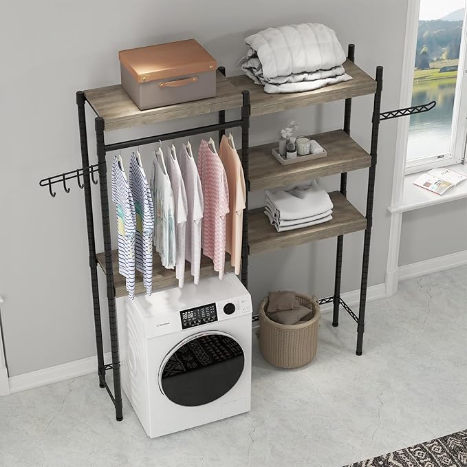 Double Row Over Washer and Dryer Storage Shelves, Laundry Room Organization and Storage, Heavy Duty Laundry Room Shelves, with Adjustable Height, 5-Tier