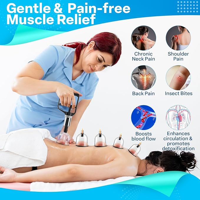 Cupping Kit for Massage Therapy, Silicone Physical Chinese Therapy Cupping Set at Home, Professional Muscle Cupping Tool with Pump & Vacuum Cups for Cellulite Reduction
