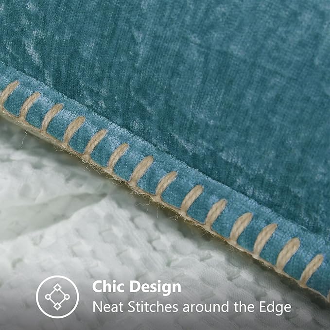 decorUhome Chenille Soft Throw Pillow Covers 24x24 Set of 2, Farmhouse Velvet Neutral Decorative Euro Pillow Covers with Stitched Edge for Couch Sofa Bed Home Decor, Teal