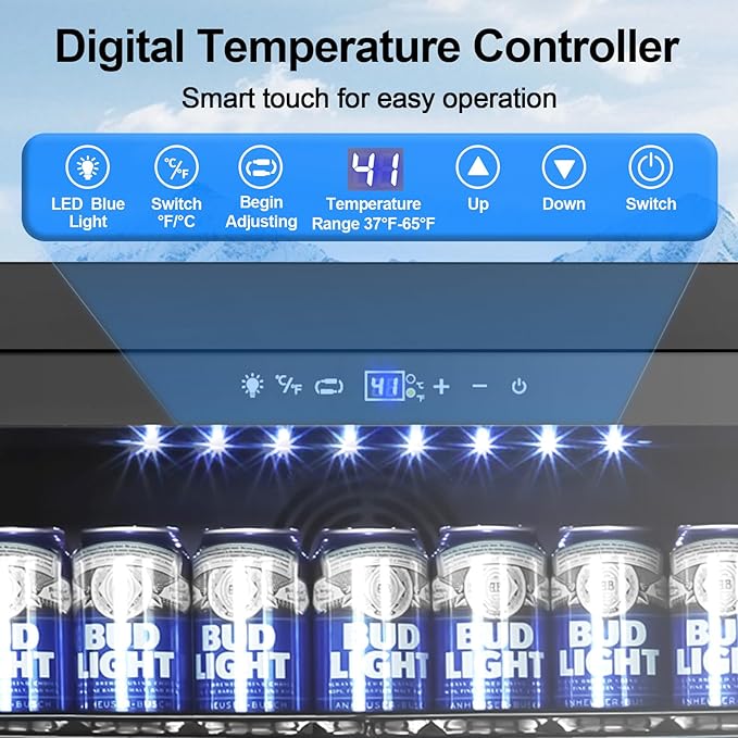 24 Inch Beverage Refrigerator, 5.2 Cu. Ft. Drink Refrigerator with Glass Door, 200 Cans Under Counter & Freestanding Drink Fridge, Reversible Door, Built-In Beverage Cooler for Kitchen, Bar or Office.