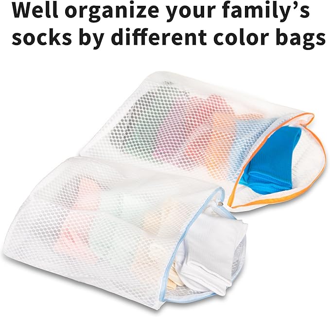 5Pcs Hanging Laundry Bags for Socks with S Hooks, 5 Color Mesh Laundry Bags for Washing Machine