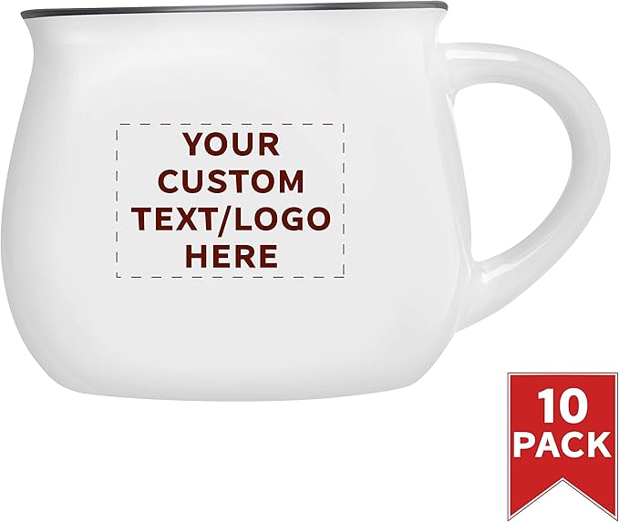 Custom Glazed Campfire Coffee Mugs 12 oz. Set of 10, Personalized Bulk Pack - Perfect for Coffee, Tea, Espresso, Hot Cocoa, Other Beverages - White