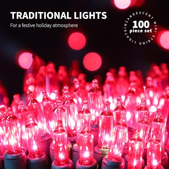 100LIGHTS PINK Extra-Bright With End Connectors Christmas Decorative Lights 5.98m UL Certified Mini String Light Set Waterproof for Home Garden Holiday Christmas Tree Party Patio Decor Wedding