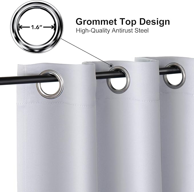 ChrisDowa Small Window Curtains for Kitchen and Bedroom - Grommet Short Thermal Insulated Room Darkening Curtains (2 Panels, Greyish White, 52 x 36 Inch)