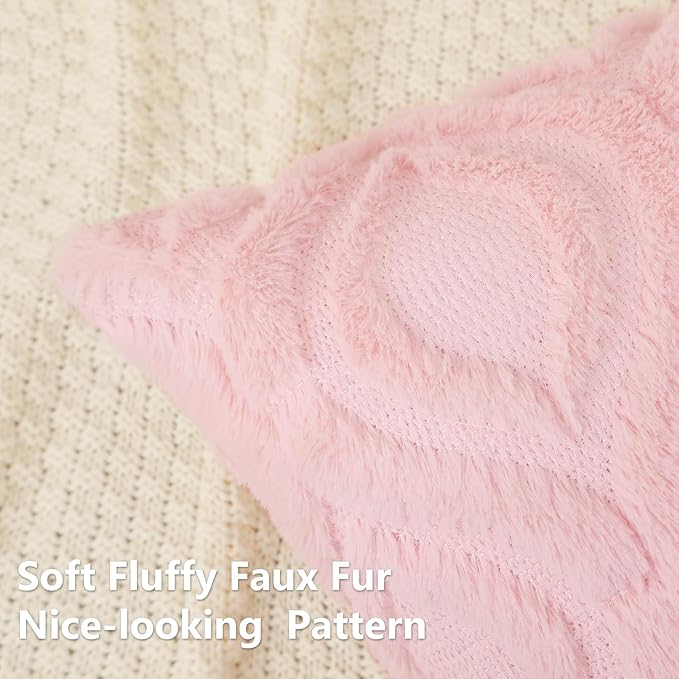 decorUhome Throw Pillow Covers 22x22 Inch Set of 2, Soft Plush Decorative Faux Fur Light Pink Solid Couch Pillow Covers, Accent Farmhouse Neutral Square Euro Pillow Cases for Sofa Bed Living Room