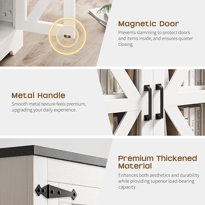 Farmhouse Side Table - 24" Large Night Stand Set 2, Wood Nightstand with Charging Station, Bedside Table with Adjustable Shelf, End Tables Living Room, Rustic Bed Side Tables Bedroom, White