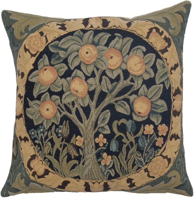 Charlotte Home Furnishings Throw Pillow Covers, Decorative Boho Pillow Covers for Couch, Living Room, Orange Tree Square Cushion Cases 14x14 in, European Cotton Jacquard Woven for Cozy Bedroom Decor