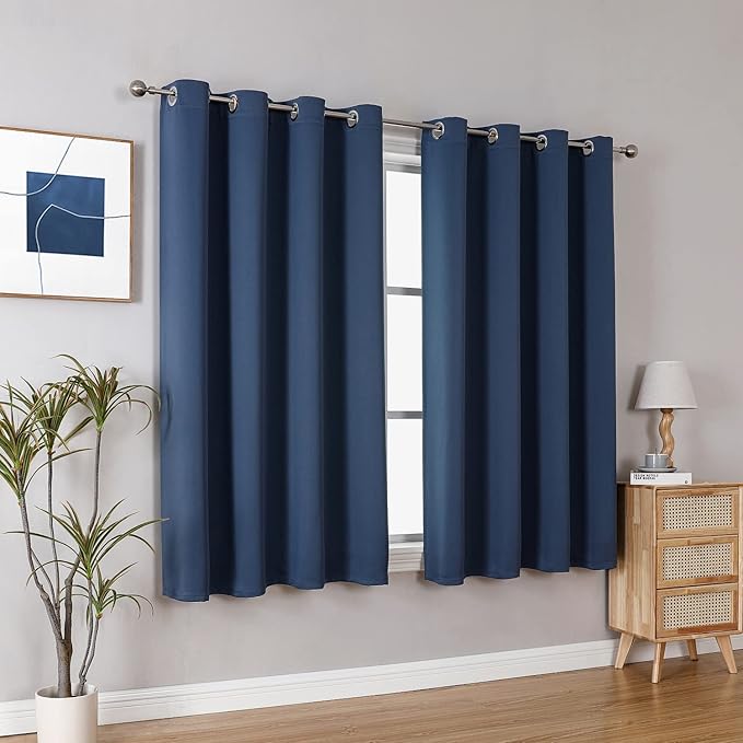 ChrisDowa Grommet Blackout Curtains for Bedroom and Living Room - 2 Panels Set Thermal Insulated Room Darkening Curtains (Stone Blue, 52 x 63 Inch)