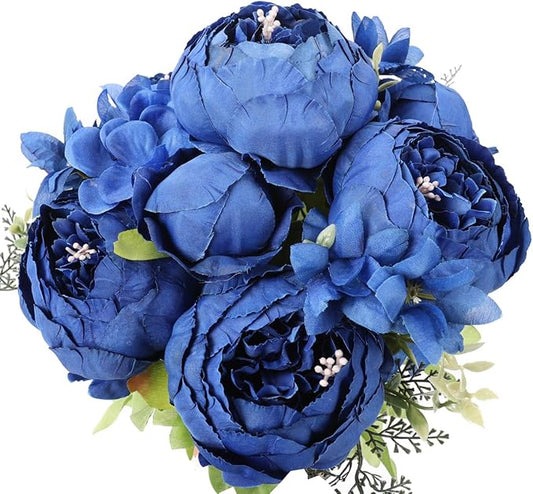 Duovlo Artificial Peony Silk Flowers Fake Flowers Vintage Wedding Home Decoration,Pack of 1 (Navy)