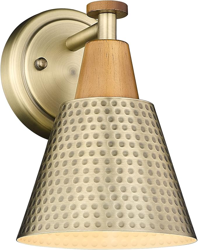 FEMILA 1-Light Vintage Wall Sconces, Antique Brass Industrial Sconces Wall Lighting, Single Bathroom Vanity Light Fixtures Wall Mount Lamp, Hammered Metal Shade,4FG59B BG