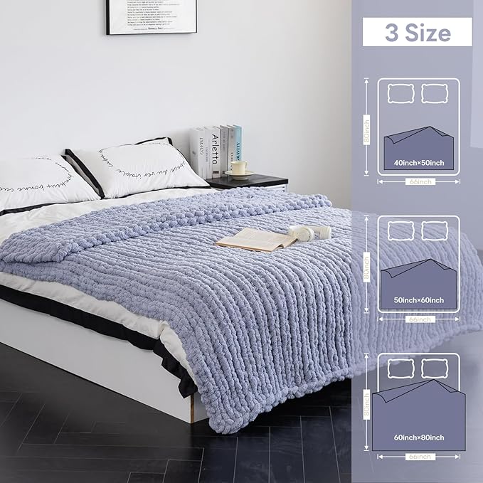 Chunky Knit Blanket - Luxury Soft Cozy 50 * 60 Throw Blanket,100% Woven Blanket Rope Knot Throw Blanket for Couch, Sofa, Home Decor, Gift - Machine Washable（Grey）