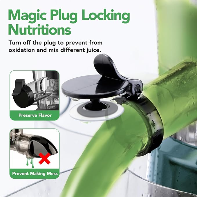 Cold Press Juicer,Aeitto Slow Masticating Juicer with Wide & Dual Feed Chute for Vegetables and Fruits, High Juice Yield, Self Feeding for Juice Extractor, BPA-Free, Dark Green