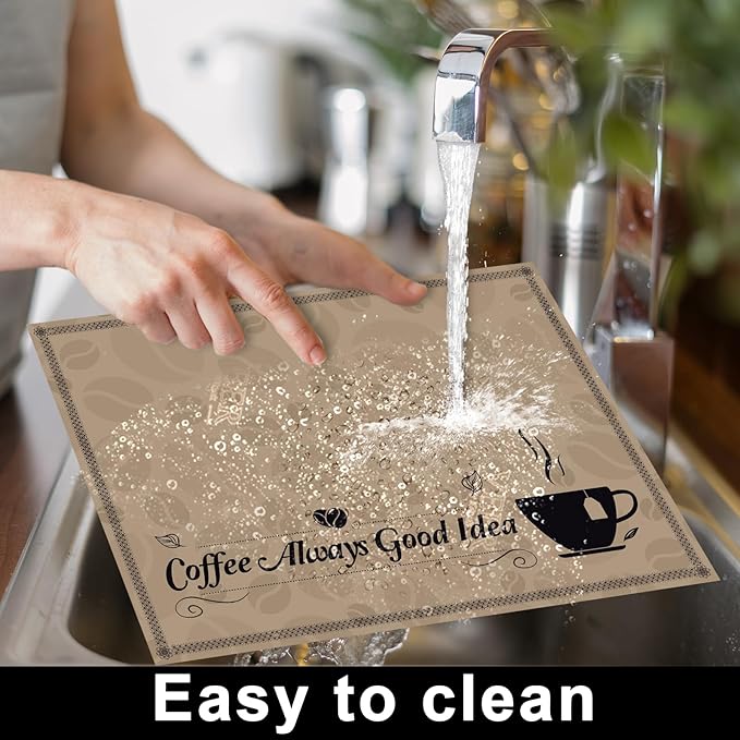 Coffee Bar Placemats Set of 6 Coffee Bar Plastic Table Mats Machine Place Mats Washable Vinyl Accessories Table Decoration for Indoor Outdoor Party Kitchen Dining
