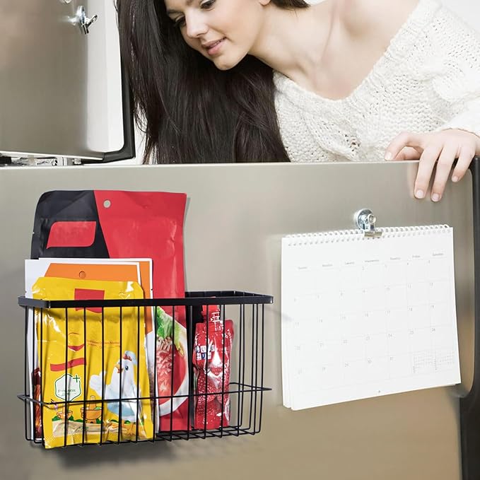 dedoot Magnetic Holder Locker Strong Black Mesh Holder Magnetic Basket Organizer Shelf Rack for Whiteboard,Fridge, Sponge, Recipe, Beverage ,Refrigerator ,Office File Foil,10.25x 3.6x 6 inches