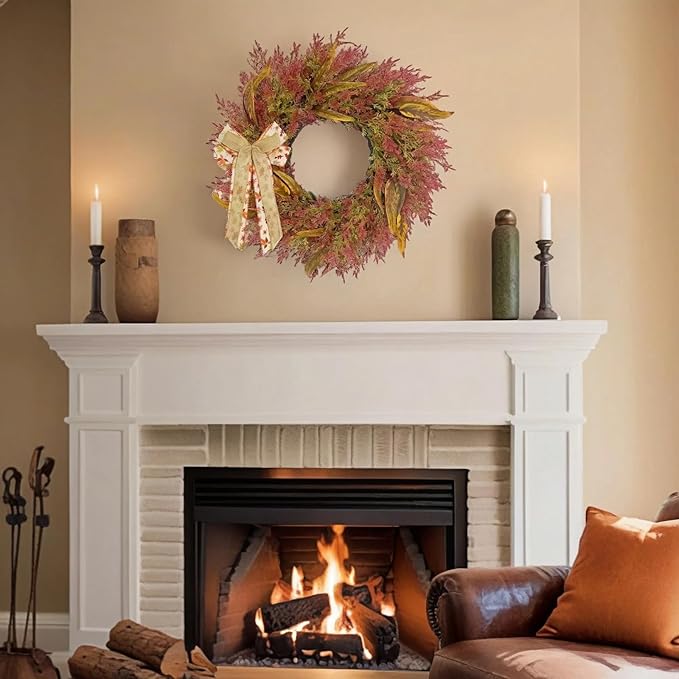 CYANBLOOM Front-Door Cedar Fall Wreaths: 24 Inch Large Wreath with Burlap Bow - Weatherproof Outdoor Porch Decor - Ideal Stress Relief Rustic Greenery for Autumn Holiday (Thanksgiving/Halloween 2025)