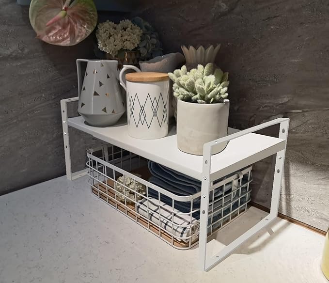 Expandable,Stackable Spice Rack,Seasoning Organizer and Storage,Spices Jar Racks for Cabinet,Countertop, Metal Pantry, Cupboard,Laundry Storages,Heavy Duty(1 Pack/Medium/White)