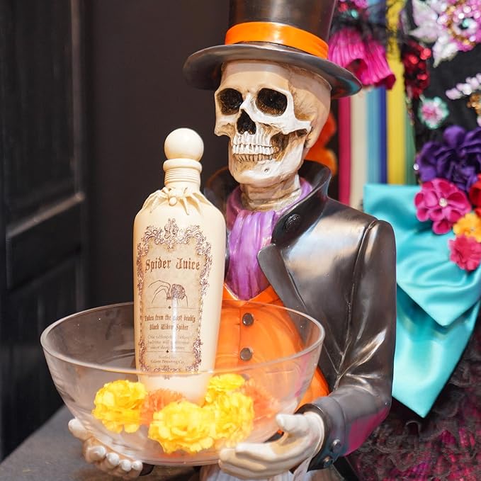 Braxio Witch Potion Bottles for Halloween Décor - White Spider Resin Magic Potion Bottles with Black Web Design, White Spider Decoration, for Shelf Table Party(3x3x10 Inches)