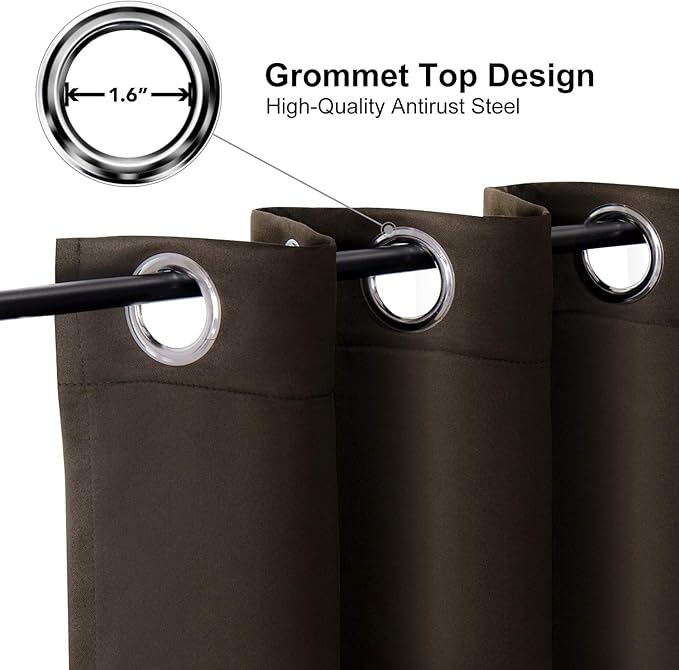 ChrisDowa Grommet Blackout Curtains for Bedroom and Living Room - 2 Panels Set Thermal Insulated Room Darkening Curtains (Brown, 52W x 45L)