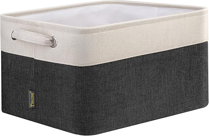 BALEINE 1 Pack Fabric Storage Bins for Shelves, Linen Storage Baskets for Organizing, Decorative Closet Bins for Clothes, Home (Black, 15''x11''x9.5'')