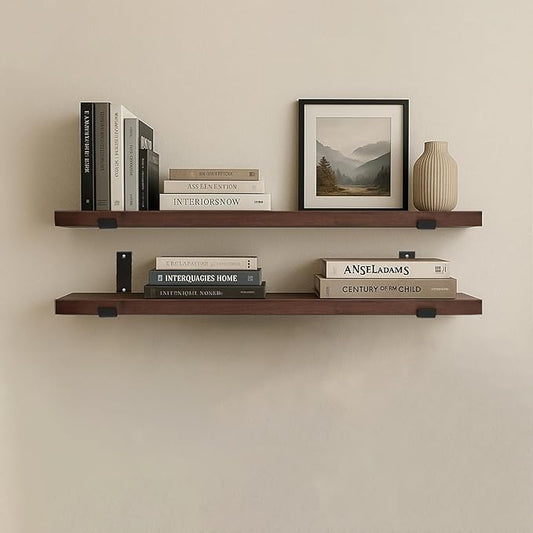 CONSDAN Floating Shelves for Wall Mounted Book Shelf Hanging Shelves Floating Bookshelf for Bedroom, Bathroom, Living Room, Kitchen USA Grown Solid Hardwood, Dark Maple 16x7.5x1.5 in (Set of 2)
