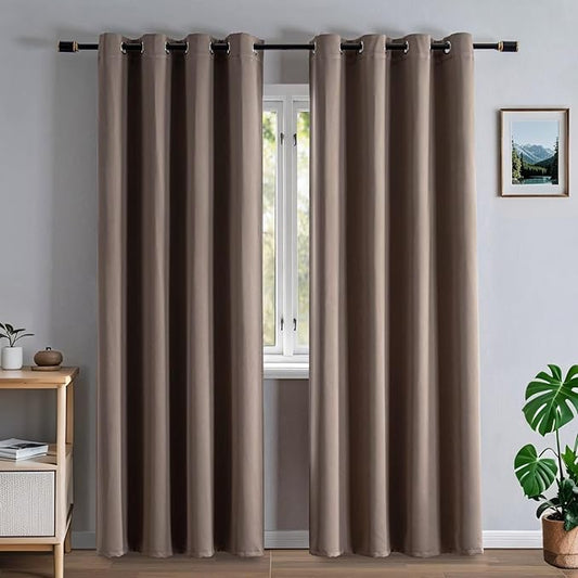 Blackout Curtains 108 Inches Long for Bedroom, Thermal Insulated Blackout Curtains 2 Panels Set, Solid Grommet Privacy Room Darkening Drapes for Living Room Windows(W52 x L108, Khaki)