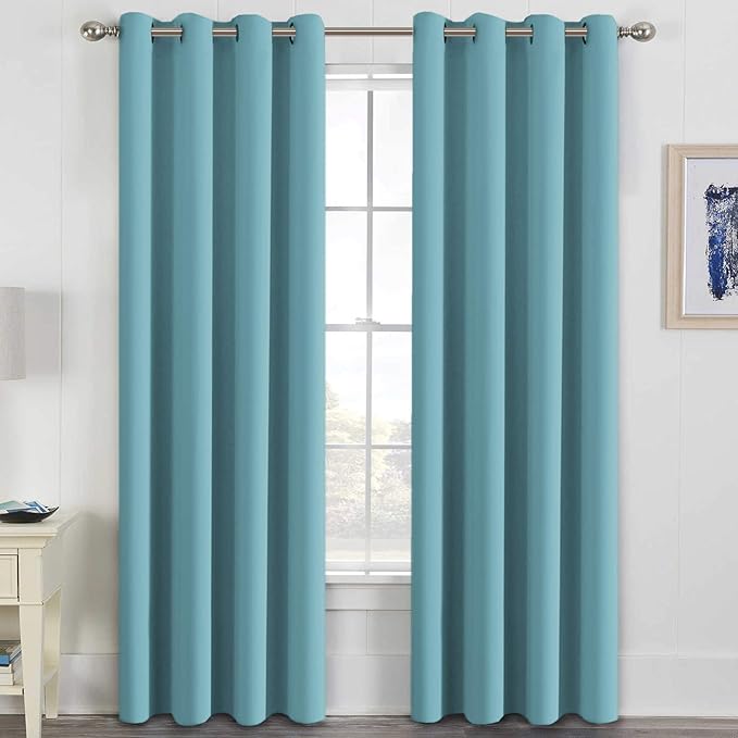 H.VERSAILTEX Blackout Curtains for Bedroom Living Room Thermal Insulated Drapes Innovated Microfiber Window Panels Drapes, Grommet Top, 52 by 96 - Inch -Set of 2 - Aqua