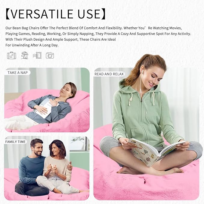 Bean Bag Chair for Adults 3FT,Soft Removable Cover for Teens/Girls Bedroom,Fluffy Giant Round Floor Beanbag Lounger Chairs (No Filler,Pink)