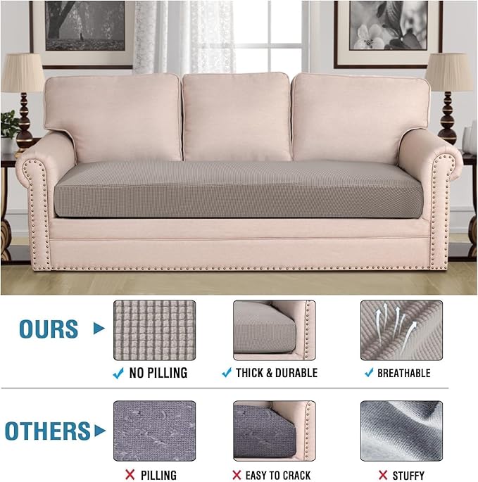 H.VERSAILTEX Super Stretch Individual Seat Cushion Covers Sofa Covers Couch Cushion Covers Slipcover Sets Thick Jacquard Textured Twill Fabric (1 Piece Sofa Cushion Cover, Taupe)