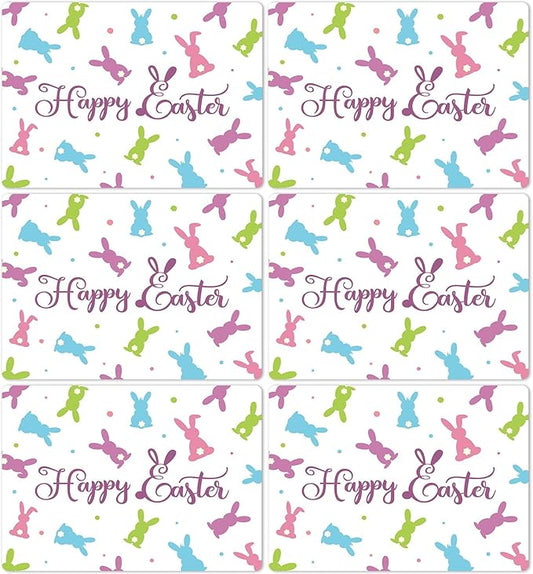 Easter Placemats Set of 6 Easter Rabbit Eggs Plastic Table Mats Easter Bunny Rabbit Place Mats Rustic Vintage Spring Seasonal Table Decoration for Indoor Outdoor Party Kitchen Dining Table