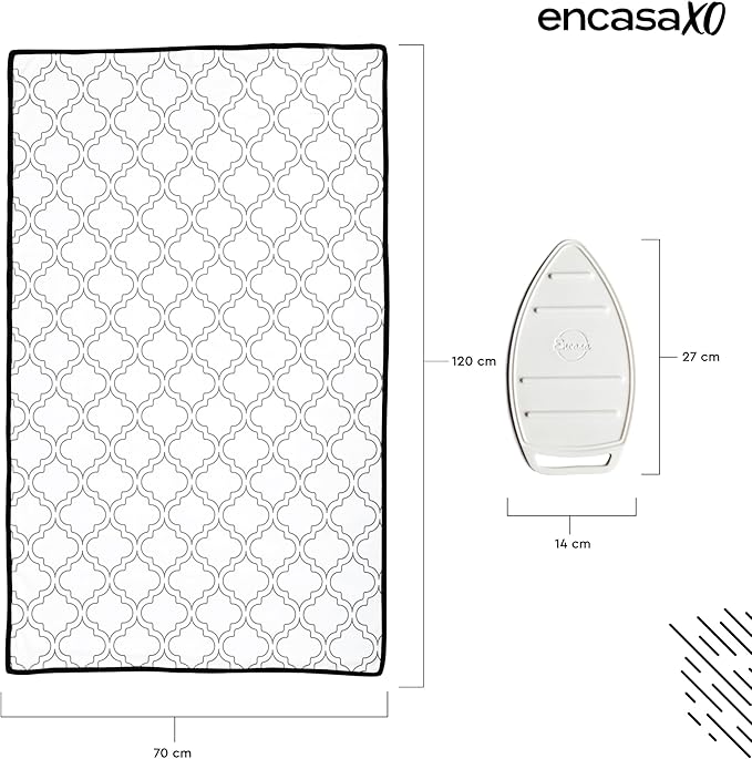 Encasa Homes Ironing Mat/Pad (Large 48"x28") with 3mm Padding & Silicone Iron Rest for Steam Pressing on Tabletop or Bed - Heat Resistant, Portable, Quilting & Travel Blanket - White Tiles