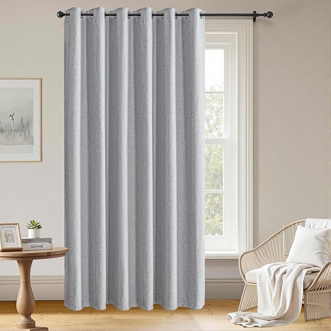 Blackout Curtains Customsize 1 Panel, 100% Blackout Textured Thermal Curtains, Grommet Privacy Light Blocking Drapes for Living Room Bedroom Luxury Decor(Customsize, Greyish White)