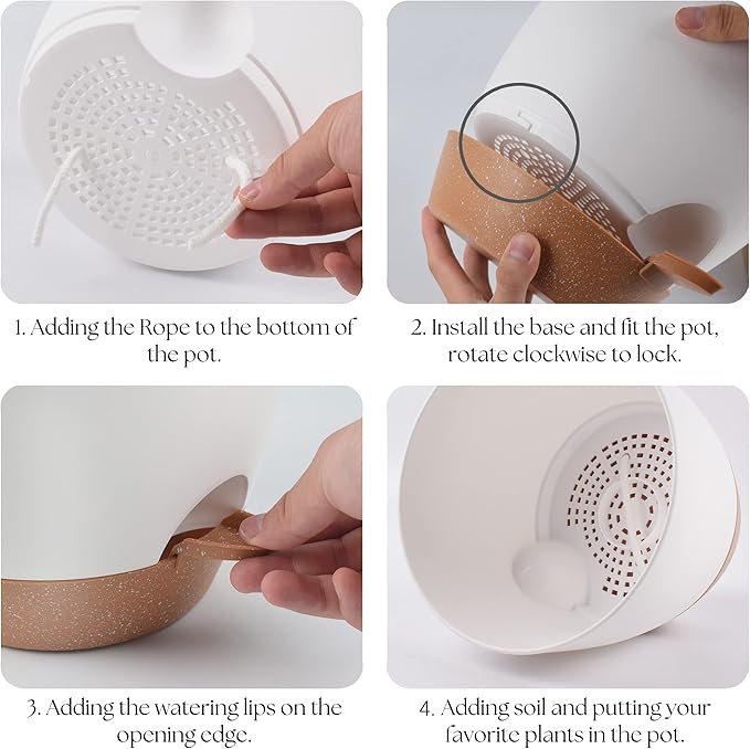 Giraffe Creation Plant Pots Set of 5 (10/9/8/7.5/7 inch), Self-Watering Indoor & Outdoor Flower Planters with Drainage Hole and Reservoir, White