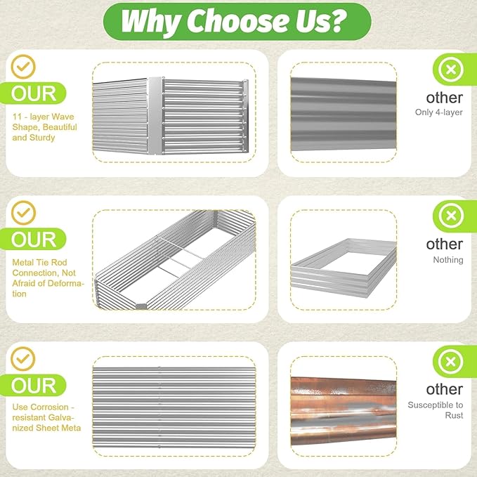 2 Pack 8x4FT Tall Galvanized Raised Garden Bed Outdoor,Metal Garden Bed for Vegetables,Steel Raised Beds for Gardening,Above Ground Garden Box for Flower-Y2G