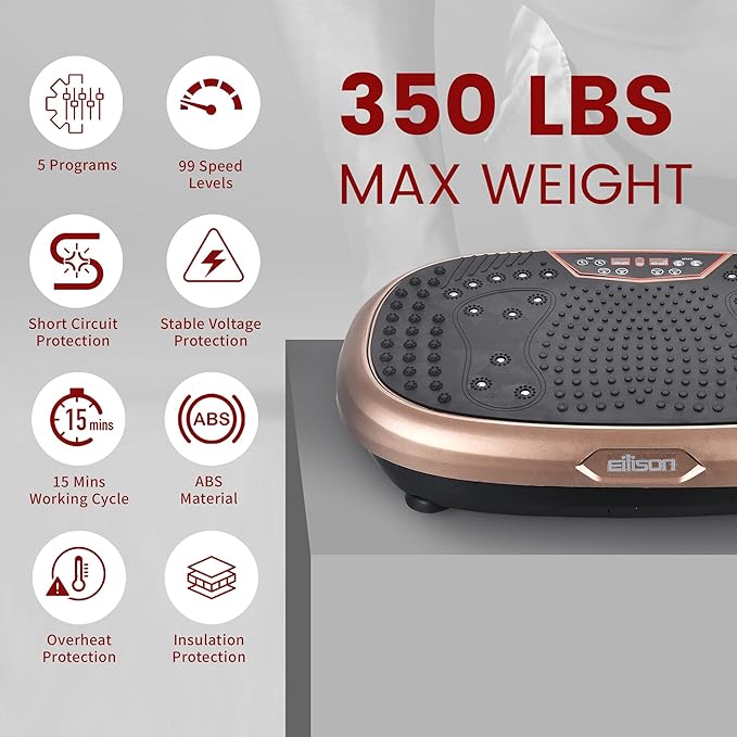 EILISON FitMax 3D XL Vibration Plate Exercise Machine - Whole Body Workout Vibration Platform w/Loop Bands - Lymphatic Drainage Machine for Weight Loss, Shaping, Wellness, Recovery
