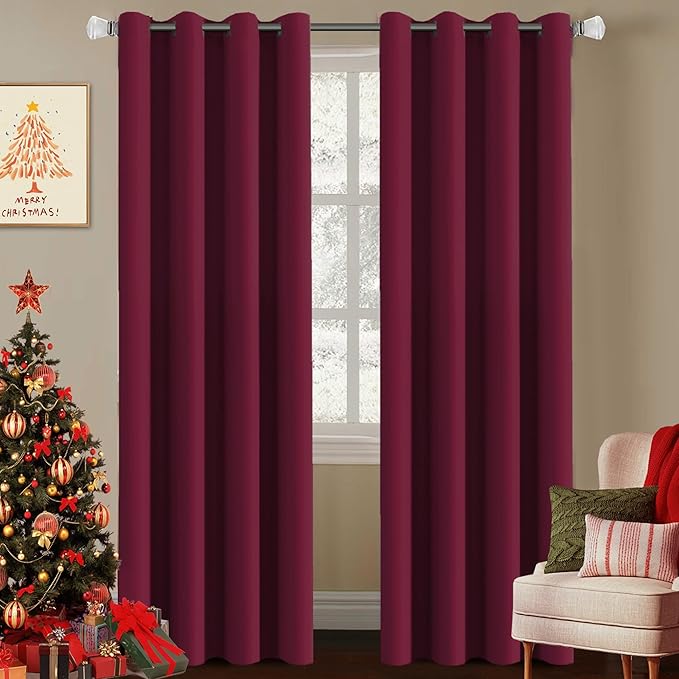 H.VERSAILTEX Burgundy Red Blackout Draperies Curtains Thermal Insulated Window Treatment Extra Long Decorative Curtains for Thanksgiving Day & Christmas Decor(Set of 2,52 by 108 - Inch,Burgundy)