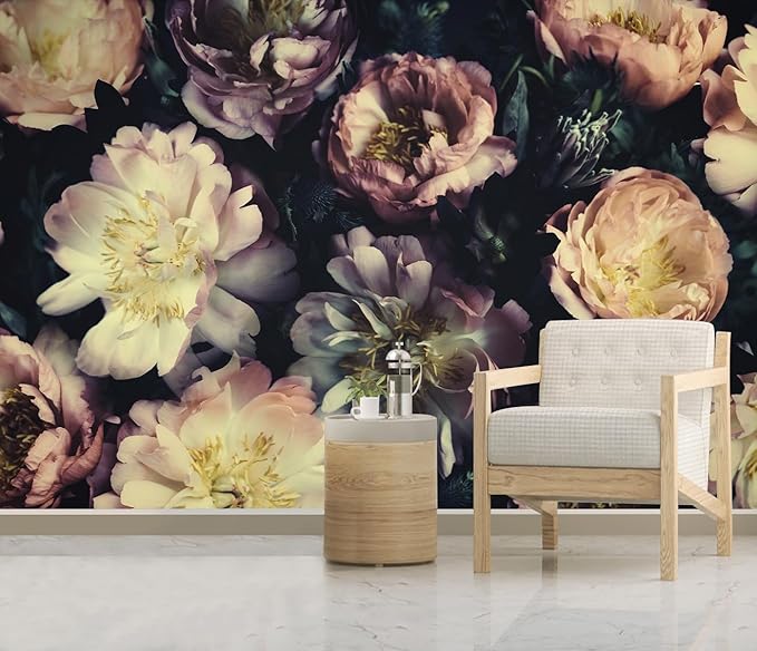 Dark Vintage Floral Wallpaper Large Peony Flowers Wall Mural Bedroom (Not Peel and Stick)