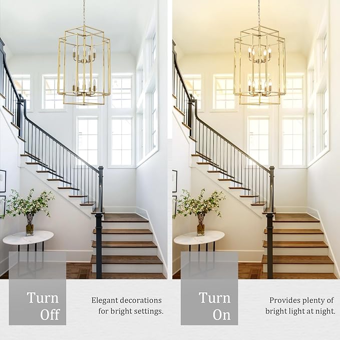 30" Farmhouse Gold Chandelier, 10-Light Foyer Lighting Fixtures, Lantern Tiered Pendant Light Fixtures, Metal Rustic High Ceiling Chandelier for Dining Room Entryway Staircase