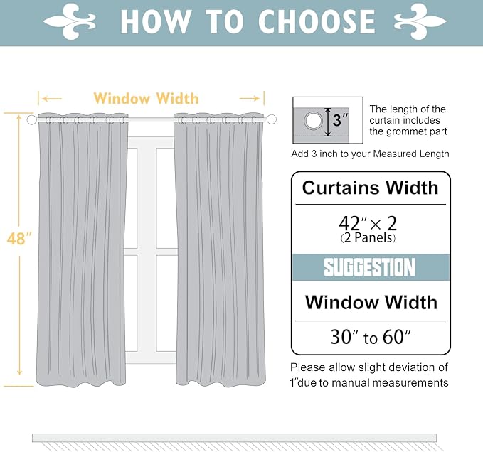 ChrisDowa Blackout Curtains 48 inches Long for Bedroom - 2 Panels Set Grommet Thermal Insulated Room Darkening Curtains for Living Room (Black, 42 x 48 Inch)
