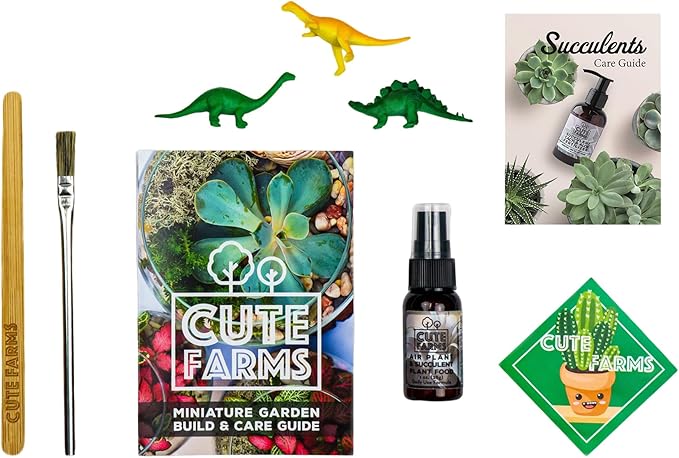 Cute Farms Terrarium Starter Kit | Moss, Vermiculite, Soil, Pebbles, Plant Food, Finishing Tools, Build and Care Guide | DIY Succulent Terrarium for Adults and Kids (Large)