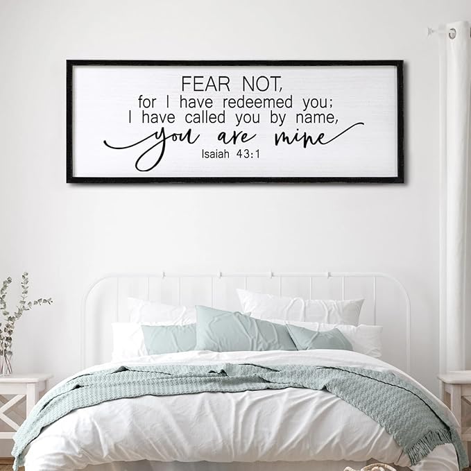 Fear Not for I Have Redeemed You Sign Framed Wall Art, 32''×12'' Rustic Religious Christian Isaiah 43:1 Bible Verse Sign, Horizontal Holy Inspirational Catholic Scripture Decor