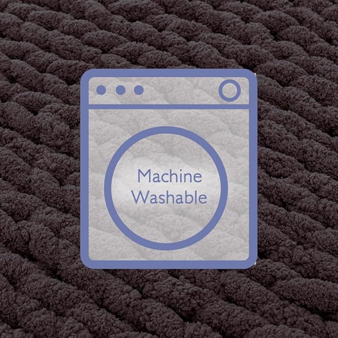 Bigacogo Chunky Knit Throw Blanket for Couch, 40x40 inches, 100% Hand Knitted with Thick Jumbo Chenille Yarn, Cozy Soft Large Rope Knot Cable Crochet Blankets for Sofa Bed Living Room, Chocolate