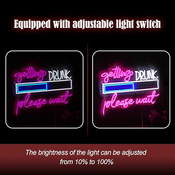 Drink Please Wait Neon Sign Dimmable Letters Neon Light for Wall Decor USB Powered LED Drinking And Wait Light Up Sign for Pub Man Cave Home Bar Restaurant Decor Party(16.7 * 12.8In)