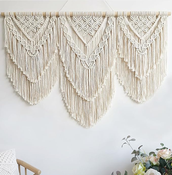 Achart Macrame Wall Hanging Large- Boho Wall Decor- large wall art- Wall Decor Living Room- Macrame Tapestry Boho Decor for Bedroom (Beige-H)