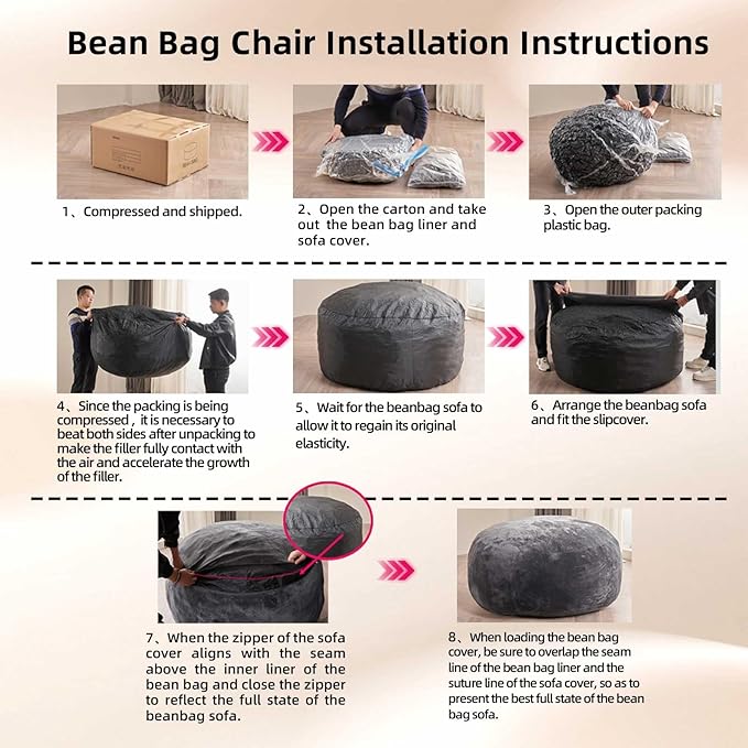 4FT Large Bean Bag Chairs,Big Adult Size Memory Foam Beanbags with Filler Included,Machine Washable Corduroy Cover,Soft Plush Gaming Bing Bag Puff Chair for Dorm, Living Room & Bedroom (Dark Gray)