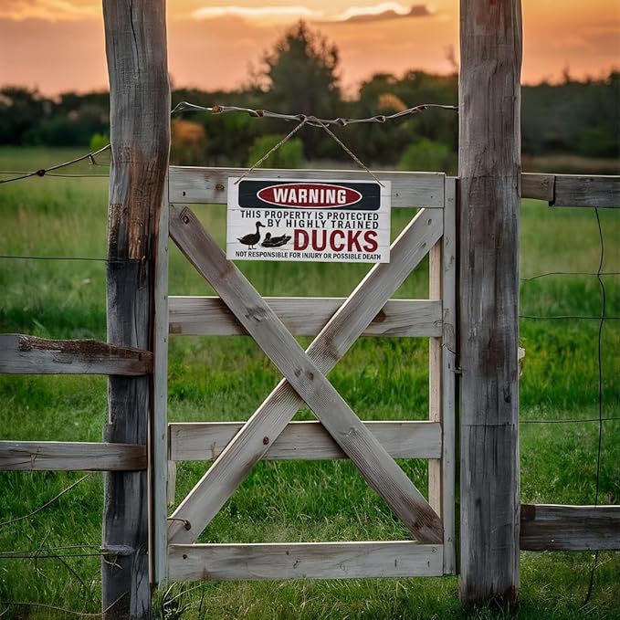 Funny Warning Signs, The Property is Protected By Highly Trained Ducks Sign, Decorative Wood Hanging Wood Plaque, Outdoor Warning Sign, Farm Yard Decor, Door Sign, Farmhouse Home Wall Decor