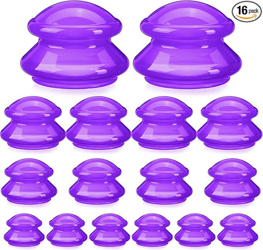Geiserailie 16 Pcs 4 Sizes Cupping Therapy Set Silicone Cupping Massage Cups Professional Chinese Therapy Cup Vacuum for Body Muscle Nerve(Purple)