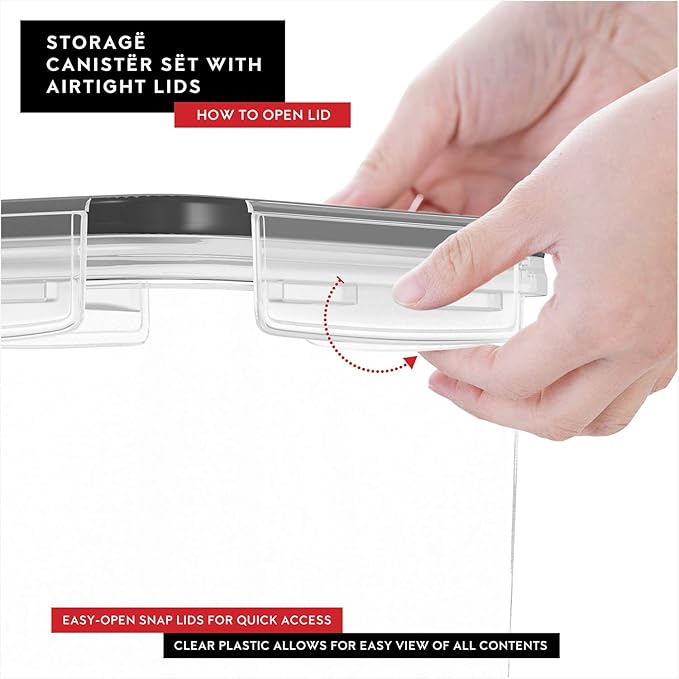 DWËLLZA KITCHEN Flour Sugar Storage Containers Set of 4; 3.6l Plastic Airtight Food Storage Containers with Lids for Kitchen Pantry Organization and Storage - Dry Food Containers, Labels & Marker